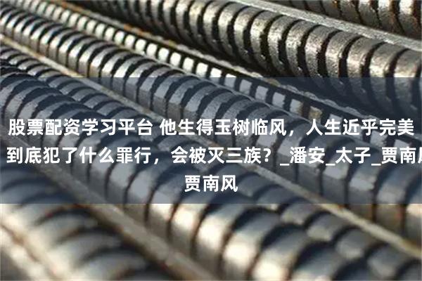 股票配资学习平台 他生得玉树临风，人生近乎完美，到底犯了什么罪行，会被灭三族？_潘安_太子_贾南风